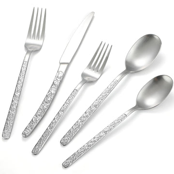 30-Piece Silverware Set, SILVER Hammered Flatware, Dishwasher Safe