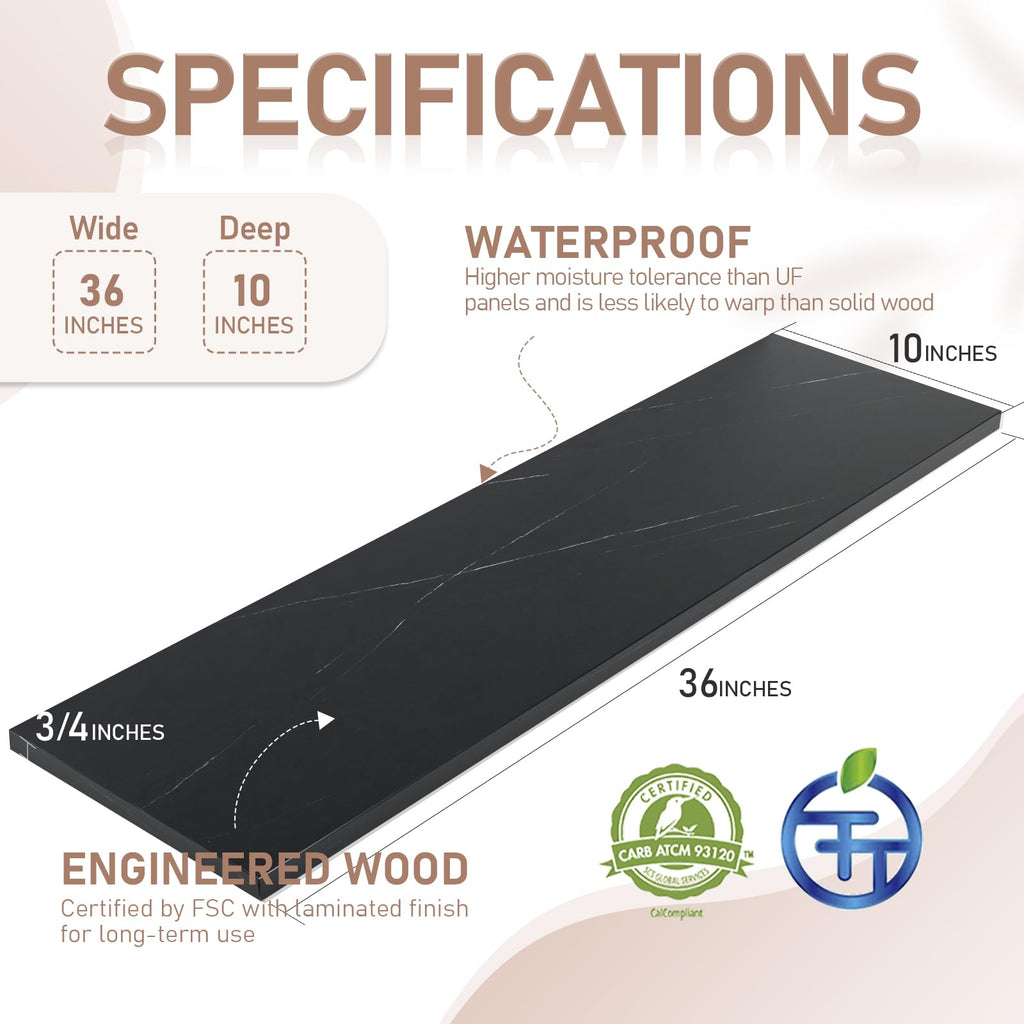 36 inch Long 10 inch Deep Floating Shelves for Wall Set of 2, Large Open Shelves Wall Mounted, Space Saving Home and