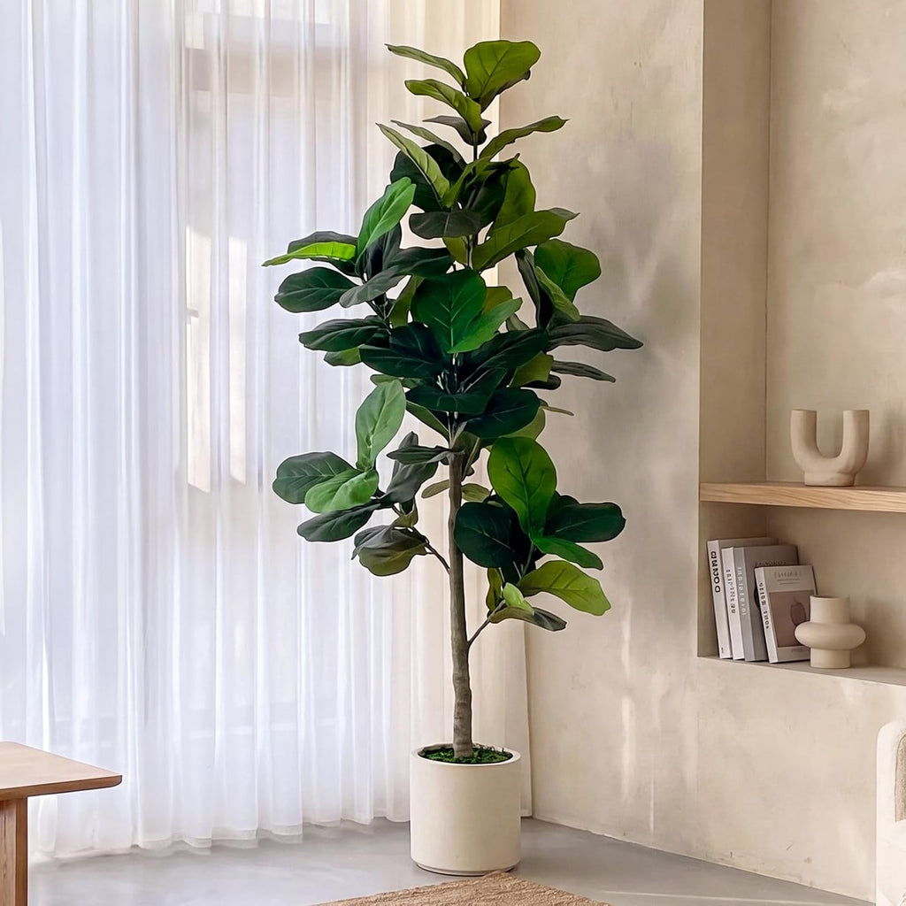 Artificial Fiddle Leaf Fig Tree 6FT Tall Faux Ficus Lyrata Tree with Planter Fig Silk Artificial Floor Plant
