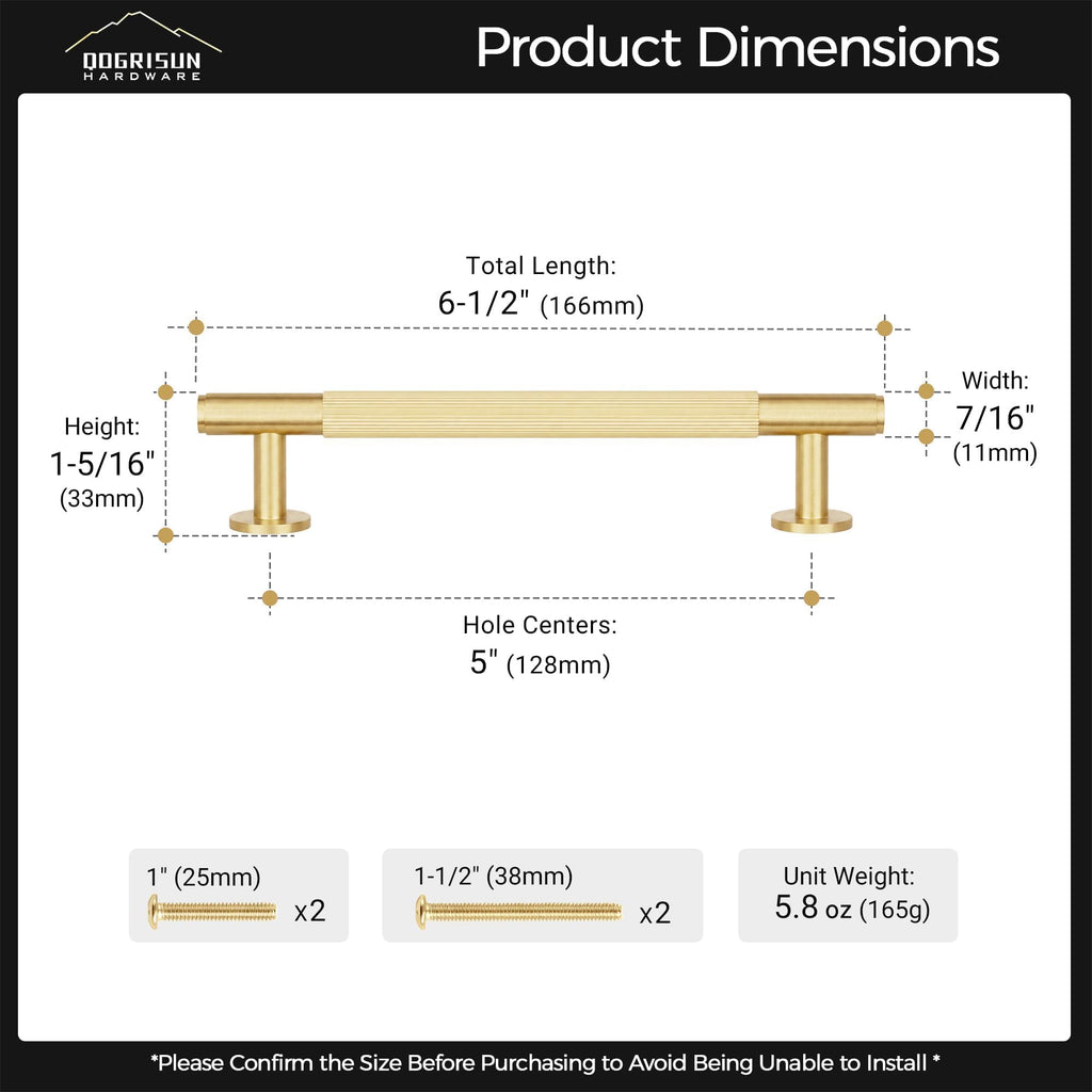 Solid Brass Cabinet Pulls, 5-Inch Hole Center Handles