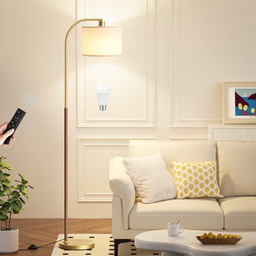 Arc Floor Lamp with Remote and Stepless Dimmable Bulb, Colors Temperature & Brightness Adjustable, Floor Lamps (Gold