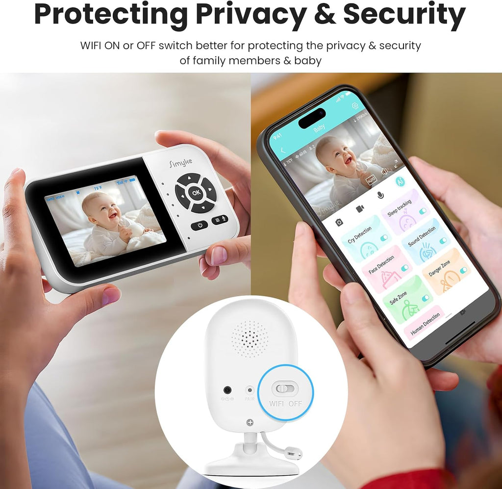 Smart Video Baby Monitor,2.8" Display & 1080p Camera,WiFi/No WiFi Modes,Cry Detection, Way Audio