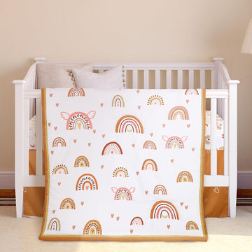 3 Pcs Boho Crib Bedding Set Rainbow, Comforter Sheet
