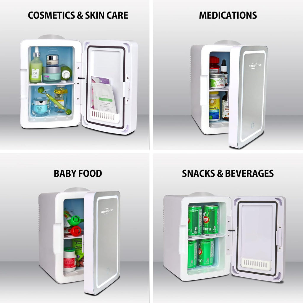Mirrored LED Mini Cooler/Mini Fridge for Cosmetics, Beverages, Food, or Medicines (6 Liters/6.3 Quarts)