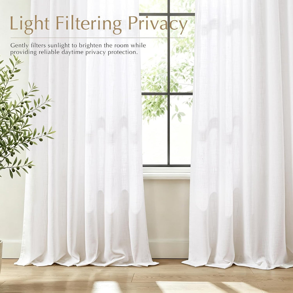 Triple Pinch Pleated White Curtains 102 inch Long for Living Room 2 Panels Light Filtering Semi Sheer White Drapes