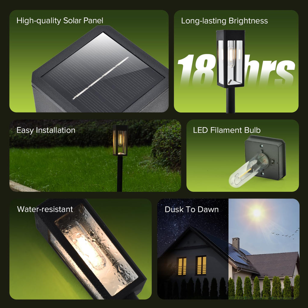 6 Packs Solar Pathway Lights Outdoor, Glass Metal Led Garden Landscape Lightings, 3000K Warm White, Waterproof