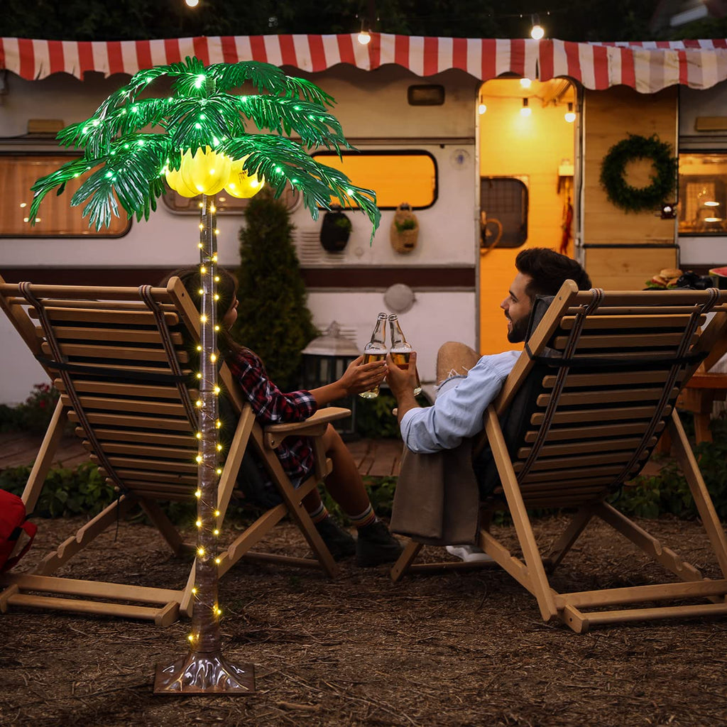 5FT Lighted Palm Tree 208 Warm White LED Artificial Greenery with Lights with USB & Adapter Patio Pool Tiki Decor