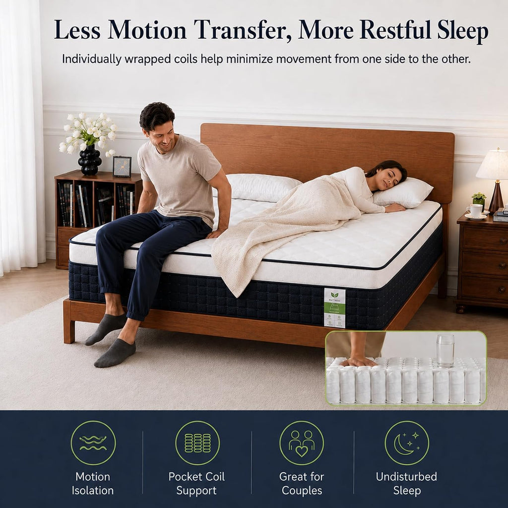 14 Inch King Size Mattress, Medium Firm Hybrid King Mattress in a Box,80x76 | Memory Foam & Pocket Springs, Motion