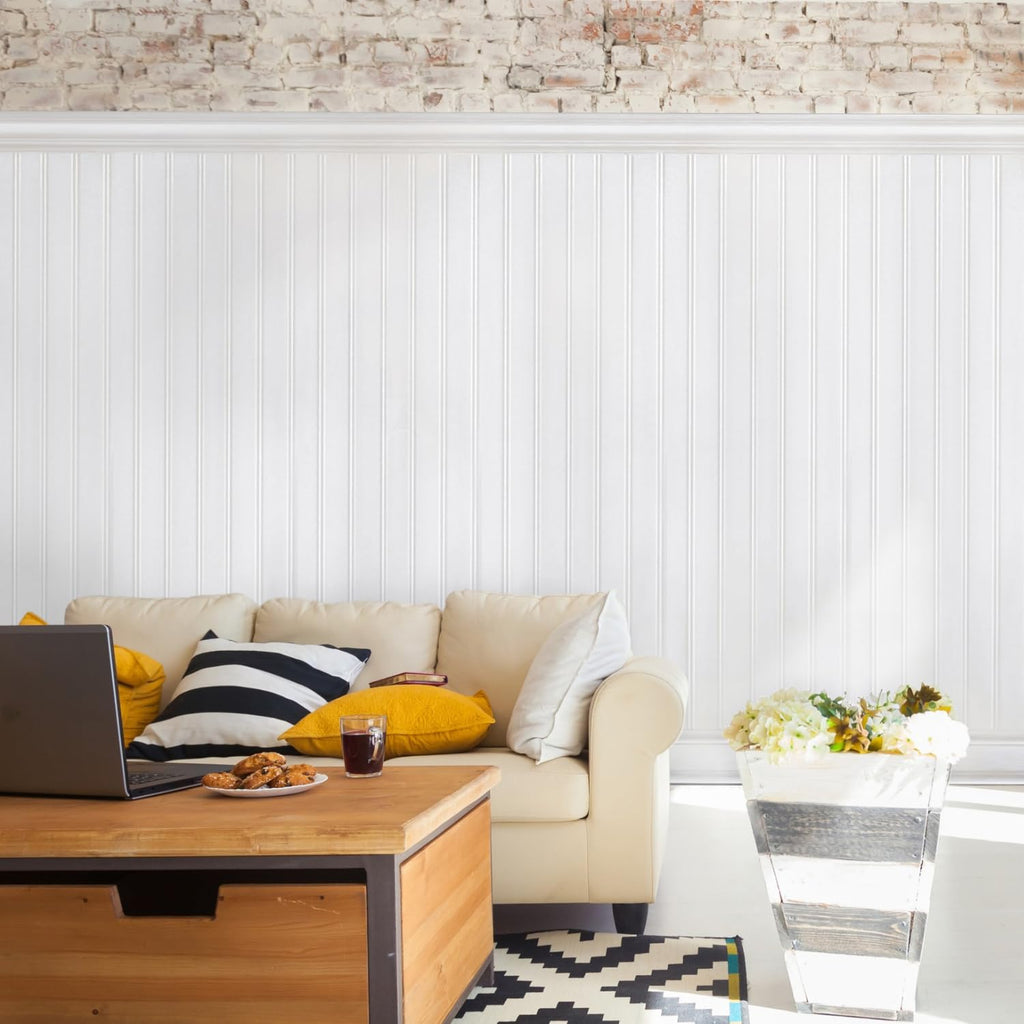 PVC Wall Panels 8 Ft, Reversible Beadboard & Shiplap Wainscoting, 7-Pc Kit