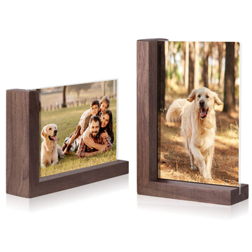 4x6 Picture Frames 2 Pack - Rustic Vintage Wooden Picture Frames 4x6 L-shape Wood Double Side Acrylic Photo Frame