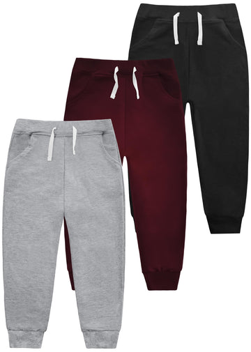 3 Pack Boys Cotton Toddler Sweatpants Boys Joggers Pants with Pocket Drawstring for Kids
