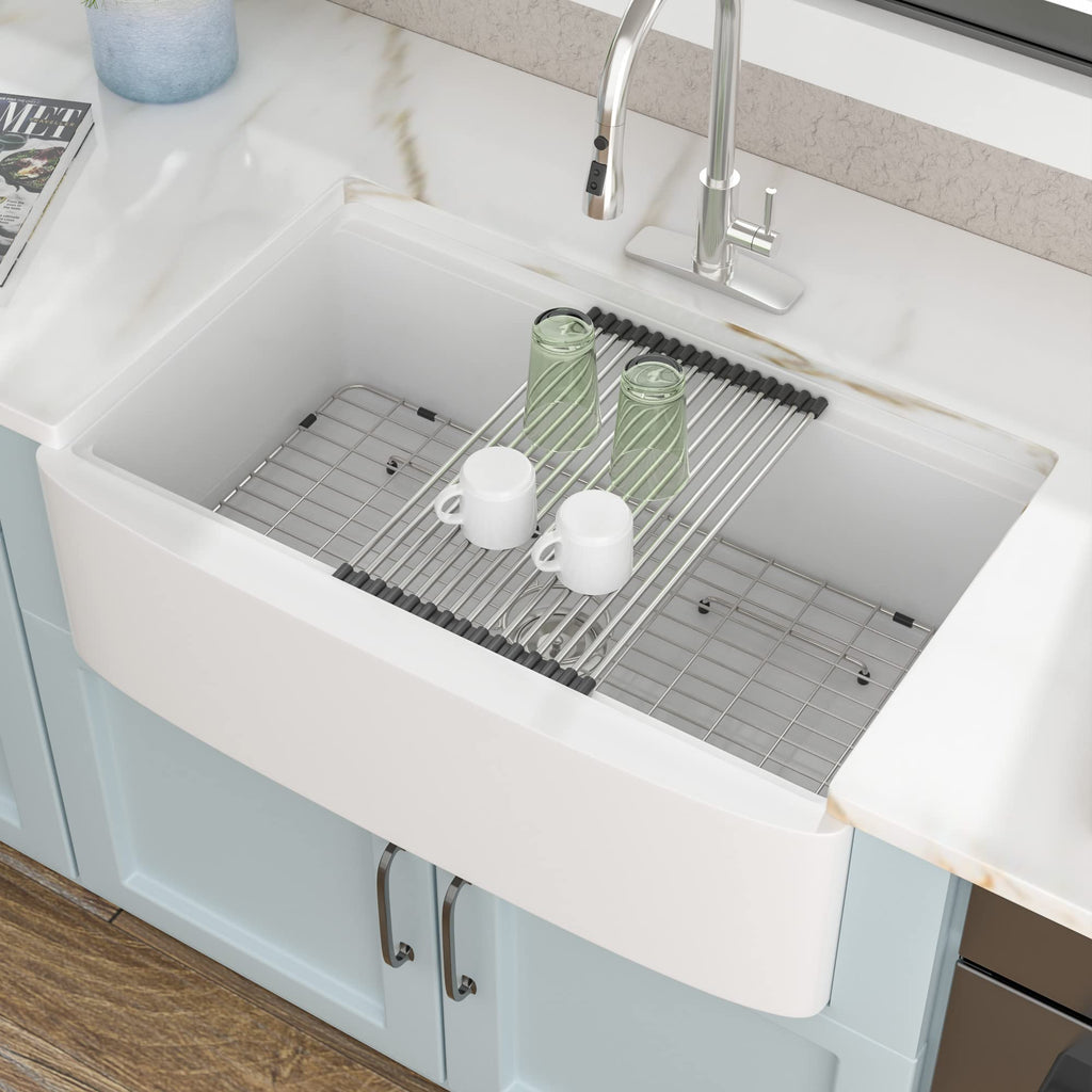 33"x21" White Farmhouse Sink Workstation Apron Front