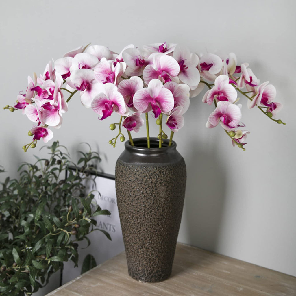 6 Pcs Artificial Orchid Flowers Artificial Phalaenopsis Flowers 32 Inch Stem Plants Wedding Decoration (White Flower
