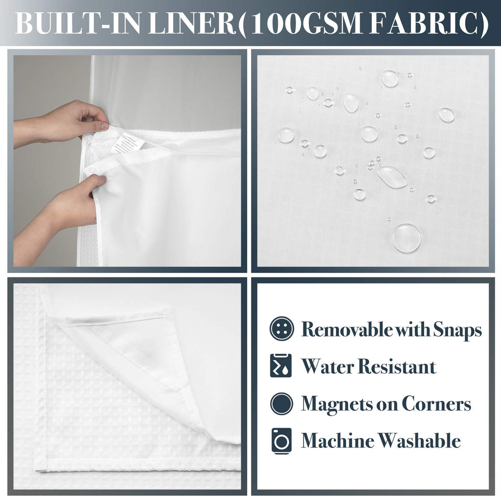 Extra Long Waffle Shower Curtain with Snap-in Liner White, 71x96