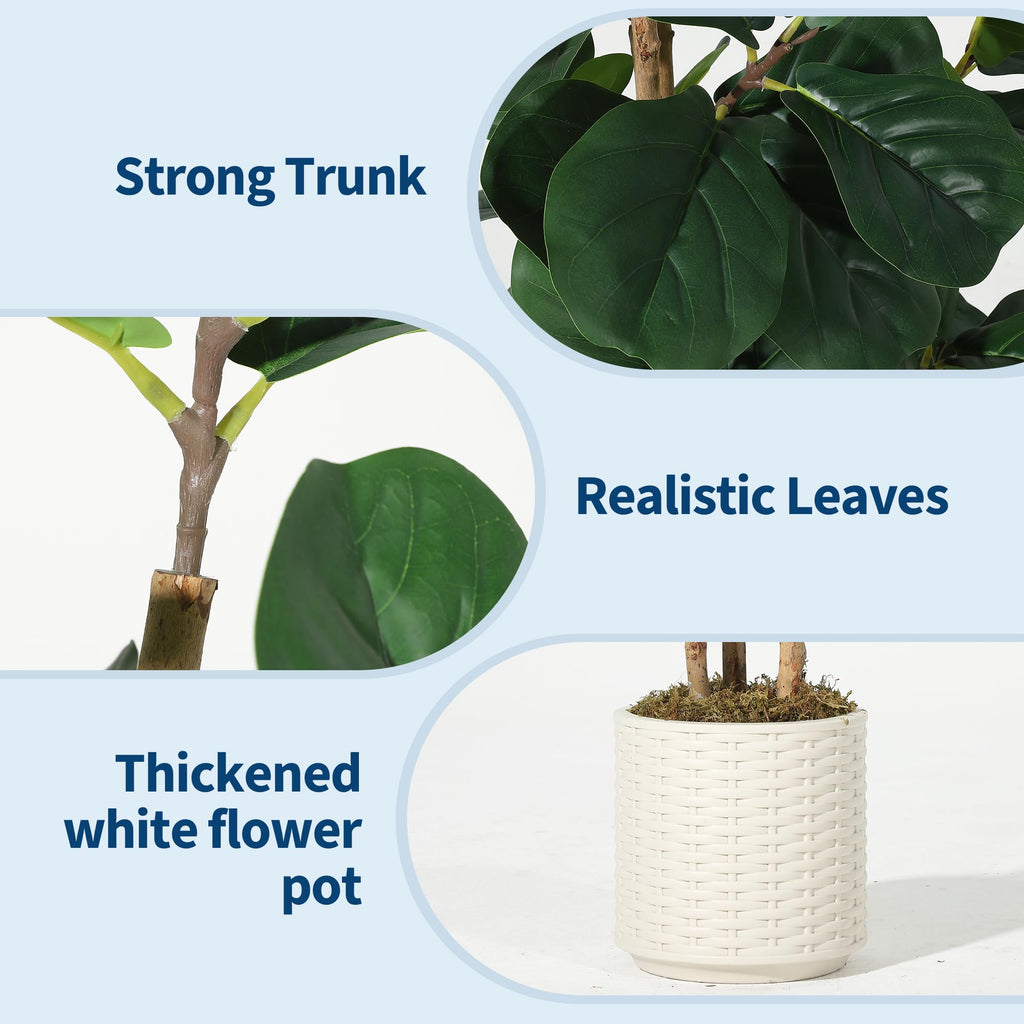 Faux Fiddle Leaf Fig Tree 7 FT, Artificial Tree with Lifelike Trunk & Glossy Leaves, Bendable Boughs for Custom Look