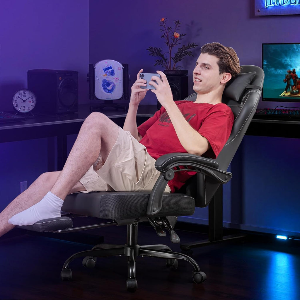 Gaming Chair with Footrest, Recliner Chair with Headrest & Lumbar Support, Linkage Armrest,Ergonomic Gaming Chair
