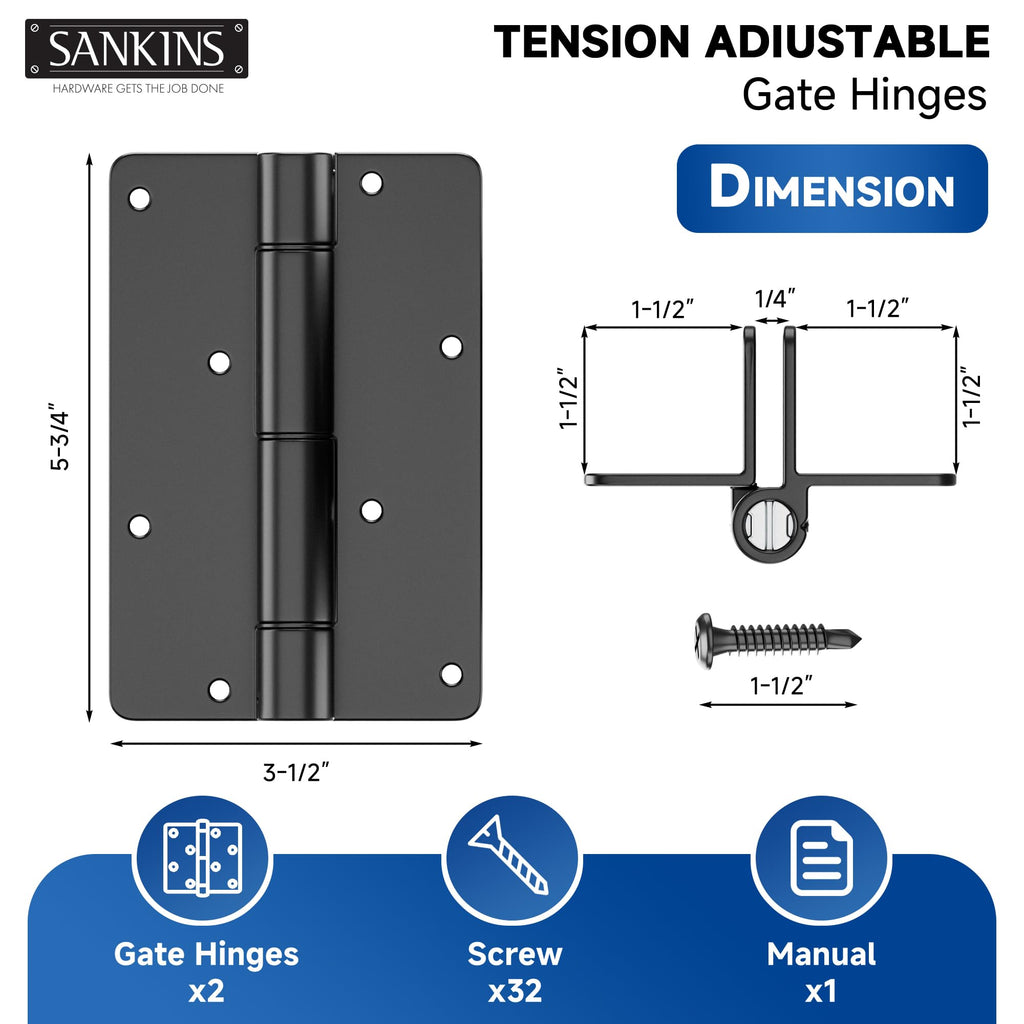 5-3/4" Adjustable Self Closing Aluminum Gate Hinges, Heavy Duty Gate Hinges for Metal Gates, Legged Door Hinges Fence