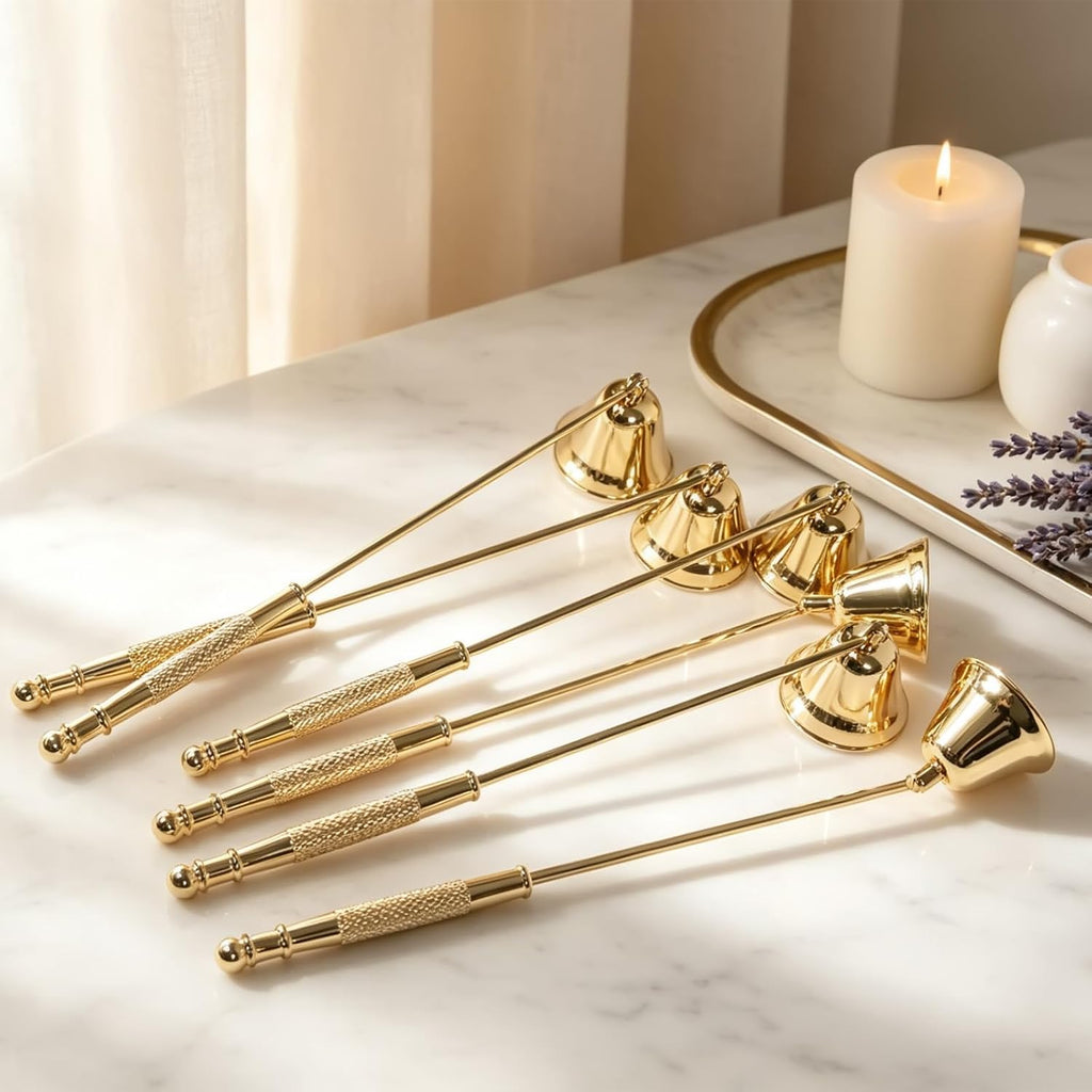Gold Candle Snuffer with Long Handle, 8.3 Inch - Set of 6