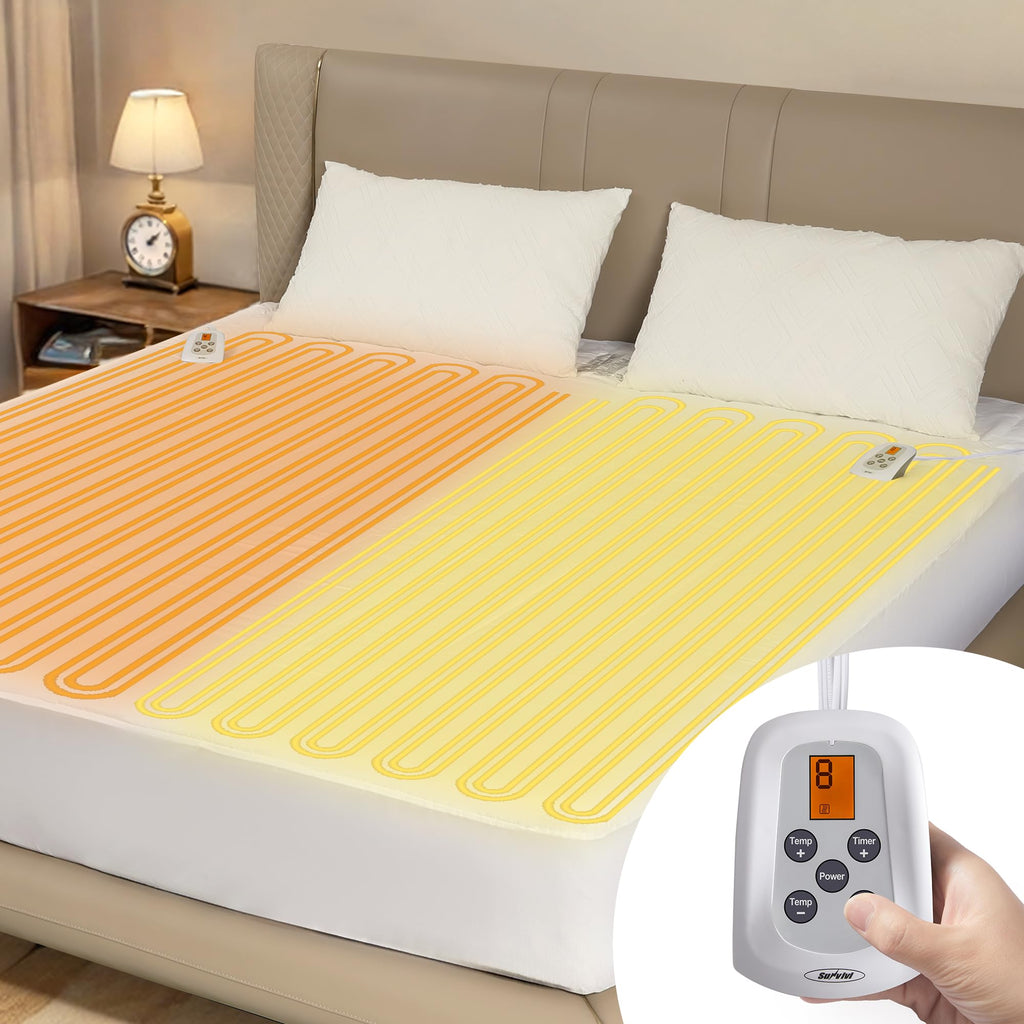 King Size Heated Mattress, Electric Bed Mattress Pad with 12-Hour Timer & 10 Heat Settings, Full Bed Warmer with Dual