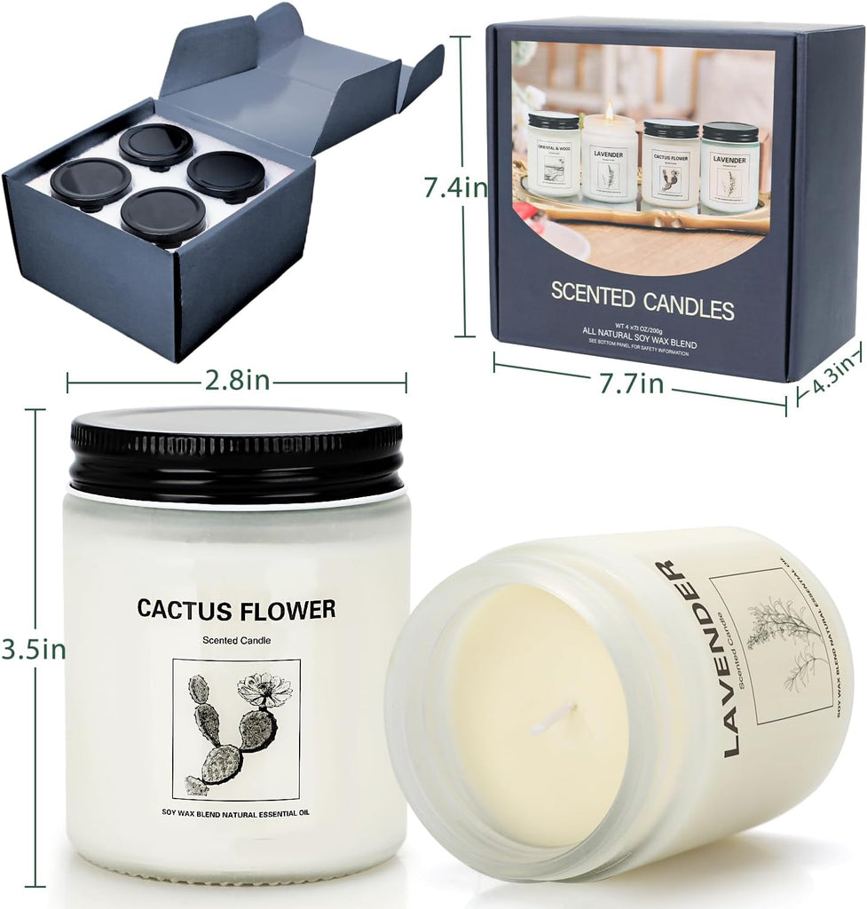 Scented Candles,4 Pack Soy Candle Gift Set with 4 Fragrance Scents,Aromatherapy Lavender Floral & Wood Candles - Set of 4