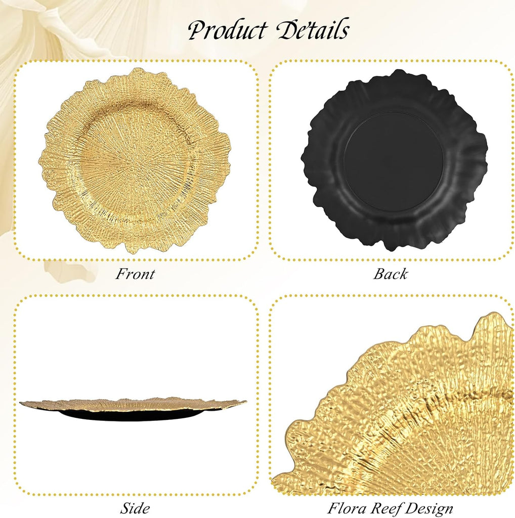 Gold Charger Plates Bulk, 13" Reef Charger Plates - Set of 50