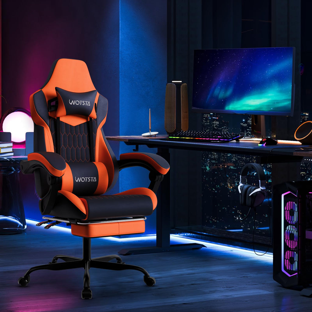 Gaming Chair with Footrest, High Back Gaming Chairs PVC Leather Ergonomic Gamer Chair with Adjustable Headrest Lumbar