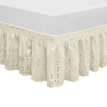 Wrap Around Elastic Eyelet Bed Skirt Dust Ruffle (Ivory, Twin/Full-18 Inch Drop)