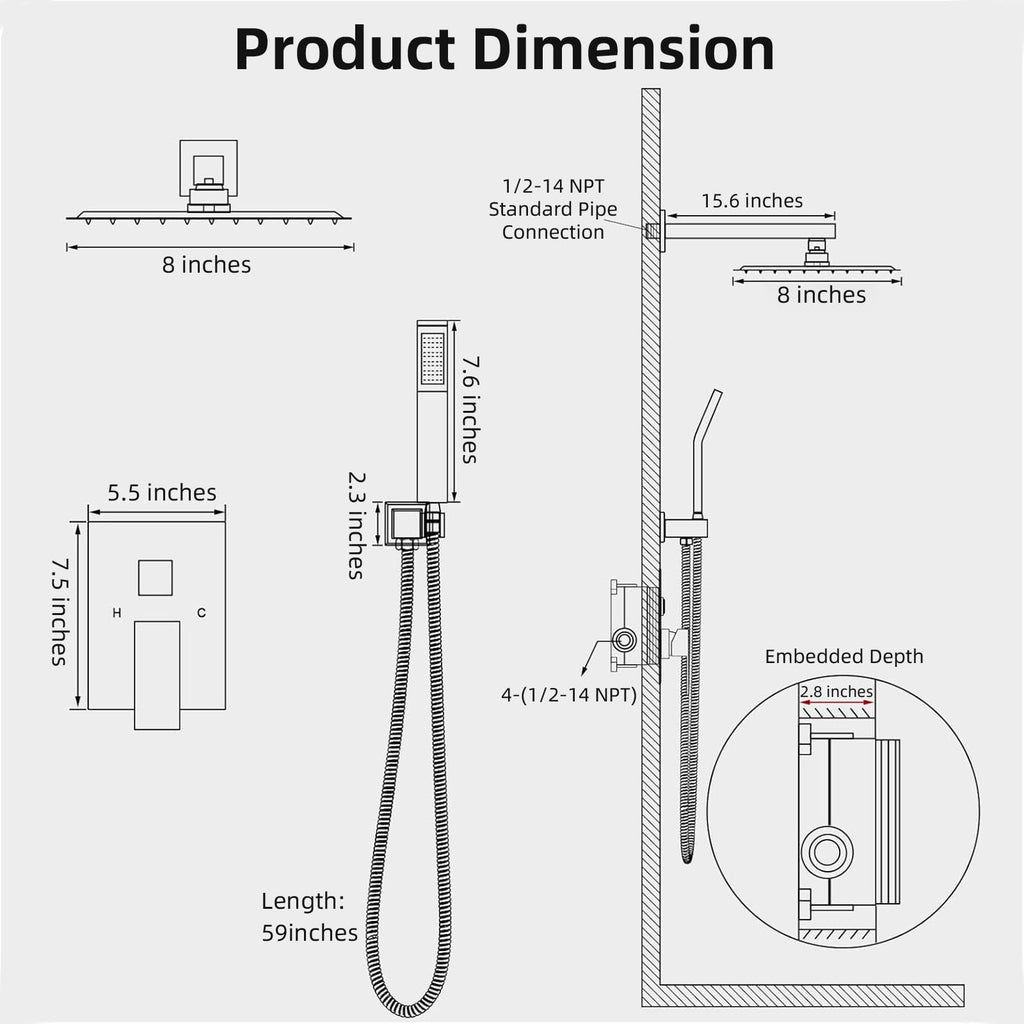 Shower Faucet Set With 8" Shower Head And Handheld Gold