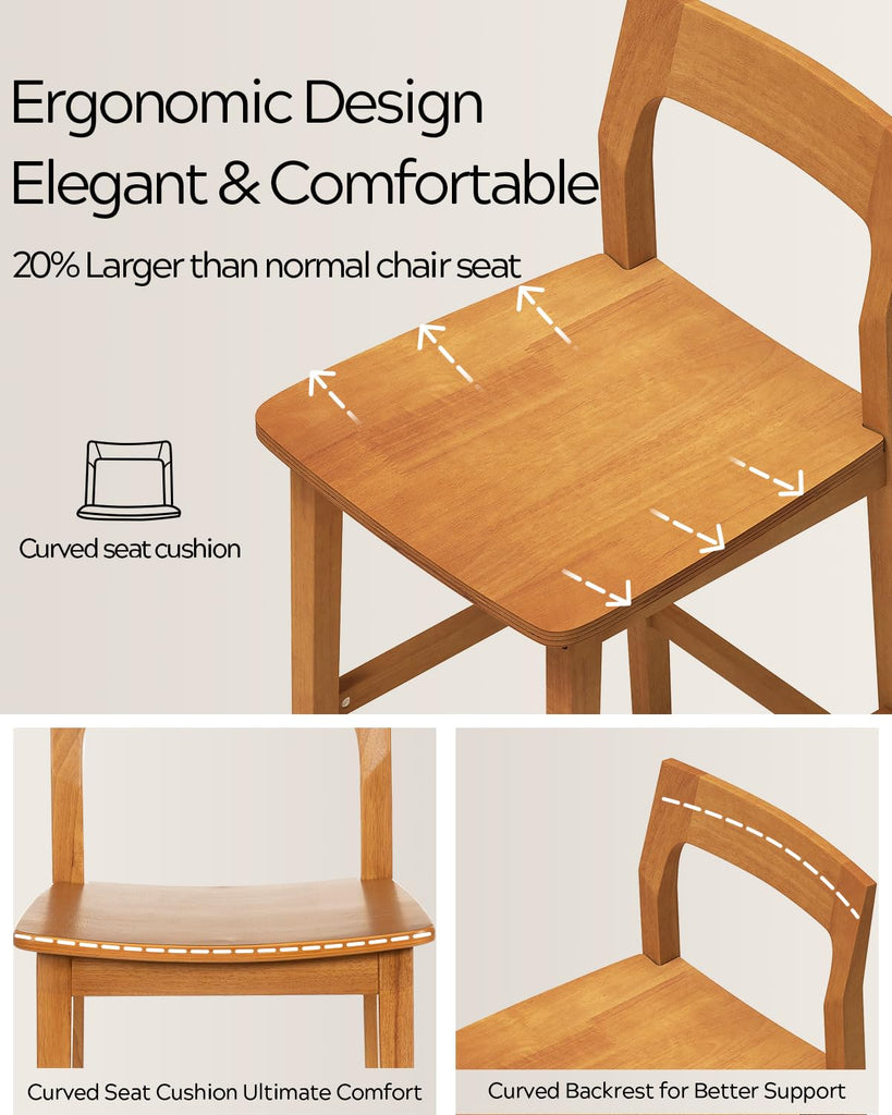 Counter Height Stools Set of 3, Farmhouse 25" Bar Stools with Solid Wood Legs & Back, Mid Century Modern Barstools