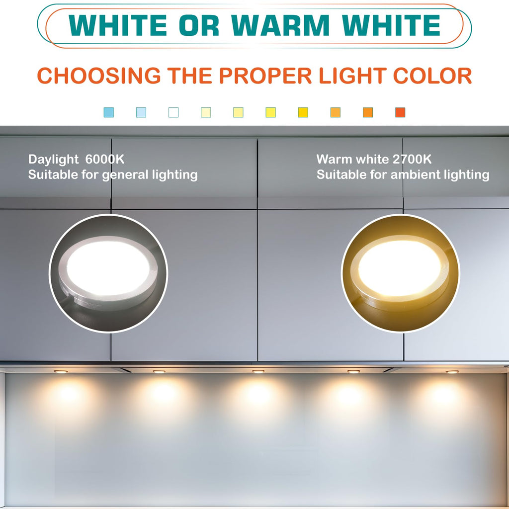 Small LED Puck Lights for Uplight or Downlight, 120V Hardwired & Plug in Cabinet Lights Kit, Wireless RF Remote