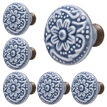 Light Blue Ceramic Knobs, 34mm / 1.3 Inch, 10Pcs