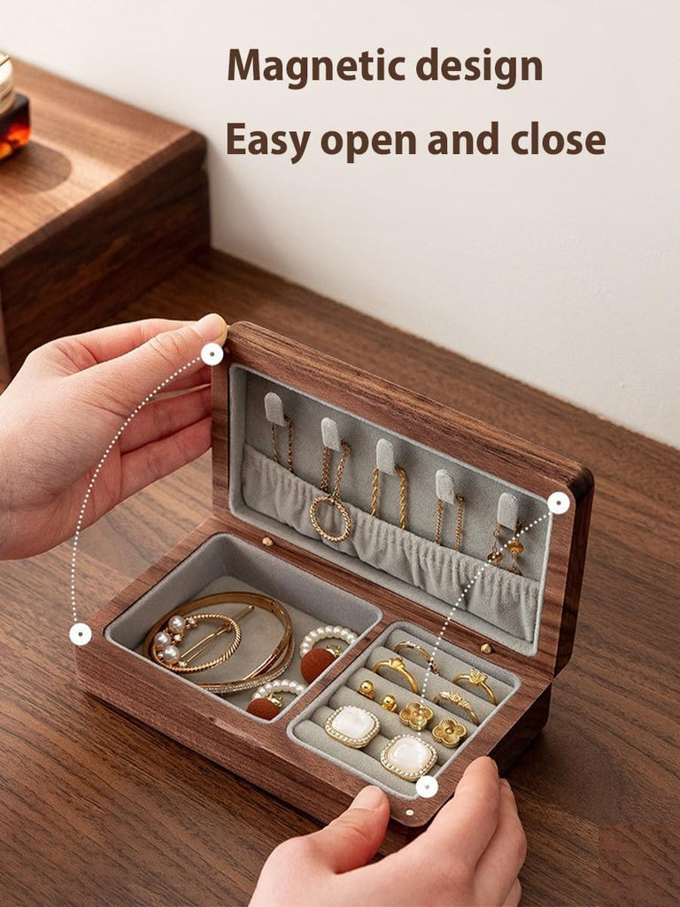 Small Wooden Jewelry Box, Vintage Delicate Walnut Wood Jewelry Case, Ideal Gift for Man Women, Protable Travel