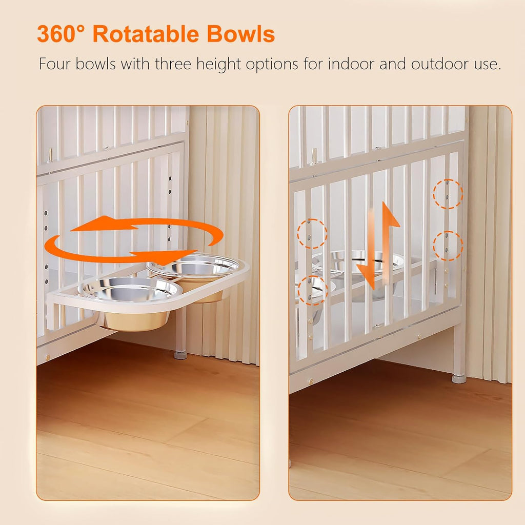 74.8" Dog Crate Furniture for 2 Dogs, Wooden Dog Kennel Indoor with Dog Bowls, Extra Large Double Doors Dog Crate TV