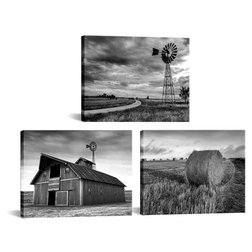 Black and White Farmhouse Pictures Wall Art 12"x16"x3 Pieces