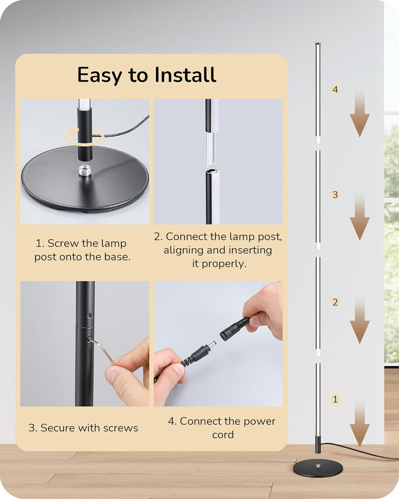 59.8" Modern Floor Lamp, Minimalist Floor lamp with 3 Height Settings, 3 Color Temperature & Stepless Dimming