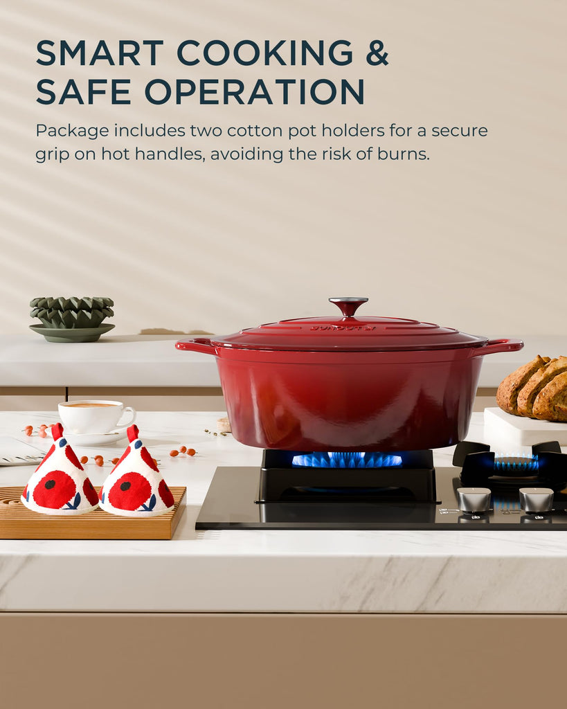 Enameled Cast Iron Dutch Oven, 9.3QT Pot with Lid, Cherry Red