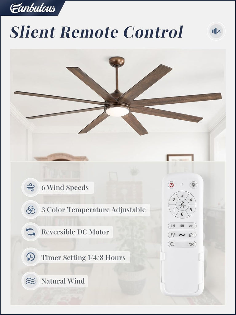 72" Ceiling Fan with LED Light and Remote - Antique Bronze