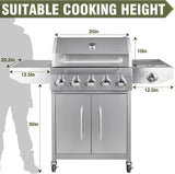 5+1 Burner Propane Gas Grill, 68,000 BTU Stainless Steel BBQ with Cast Iron Grates, Side Burner, 647 Sq. In. Cooking Area and Oil-Drain Plates for Outdoor Cooking