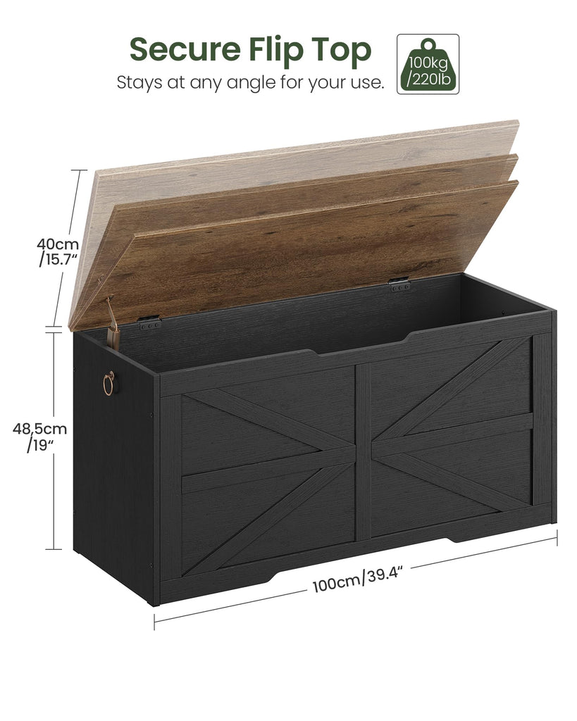Storage Chest, 39.4" Wooden Storage Trunk, Modern Storage Bench with Safety Hinge, Toy Box, Farmhouse Style, Walnut