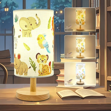 Kids Table Lamp-Night Light for Boys Room, Color LED Desk Lamp with Baby Elephant Zebra Giraffe Tiger Pattern