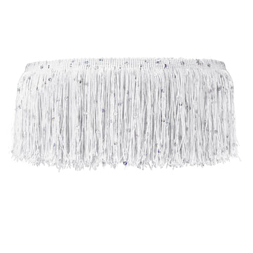 4" Sequin Chainette Fringe Trim, 5 Yard Tassel Sewing Trim Fringes for Latin Dress Stage Dance Costume Party, White