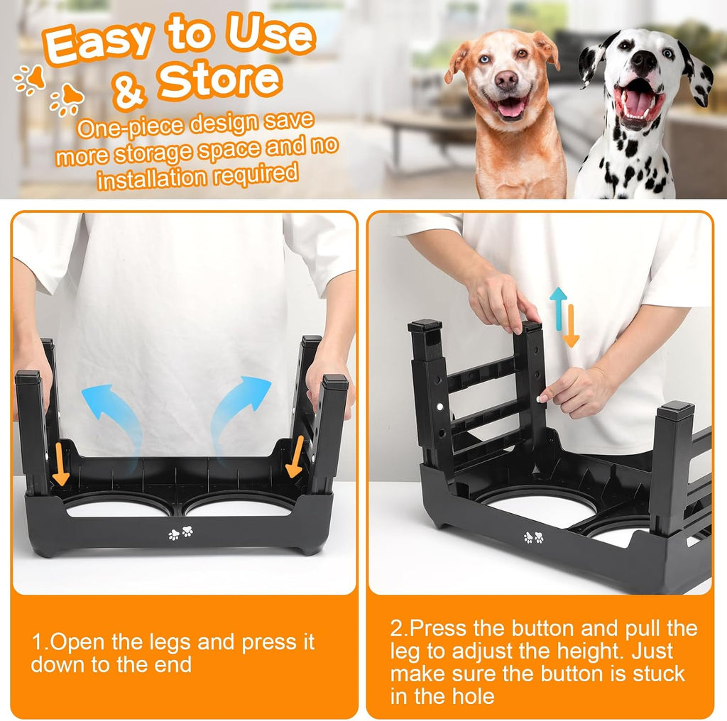 Elevated Dog Bowls, 4 Height Adjustable Raised Bowl Stand with 2 Thick 50oz Stainless Steel Food Bowls Non-Slip