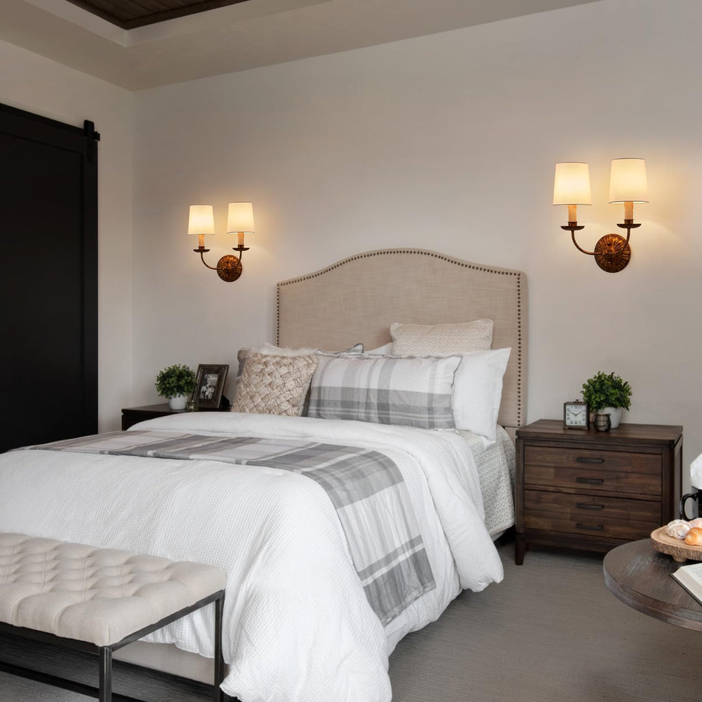 Fabric Wall Sconces Antique Brushed Brass Wall Lights with Melted Candle Classic Mid Century Wall Lamp