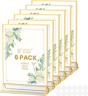 Gold Frames 8X10 Acrylic Sign Holder Double-Sided Picture Frames,6 Pack | 8x10 Frame for Menu, Wedding Table Number