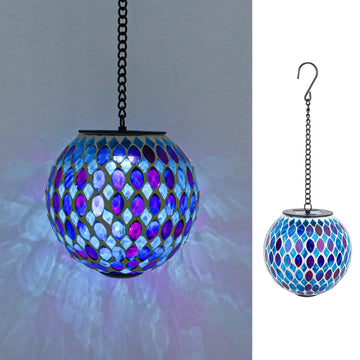 Hanging Solar Lanterns Mosaic Crackle Glass Solar Light, Multicolor