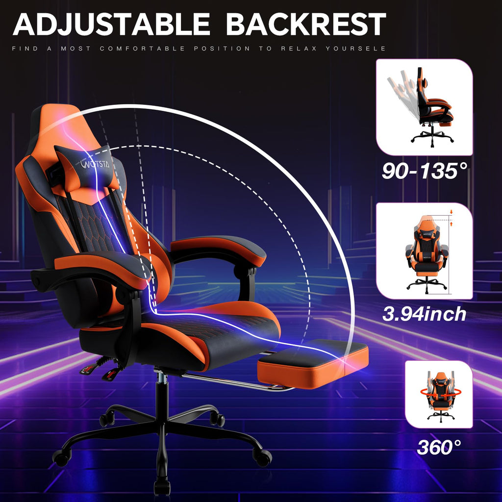 Gaming Chair with Footrest, High Back Gaming Chairs PVC Leather Ergonomic Gamer Chair with Adjustable Headrest Lumbar