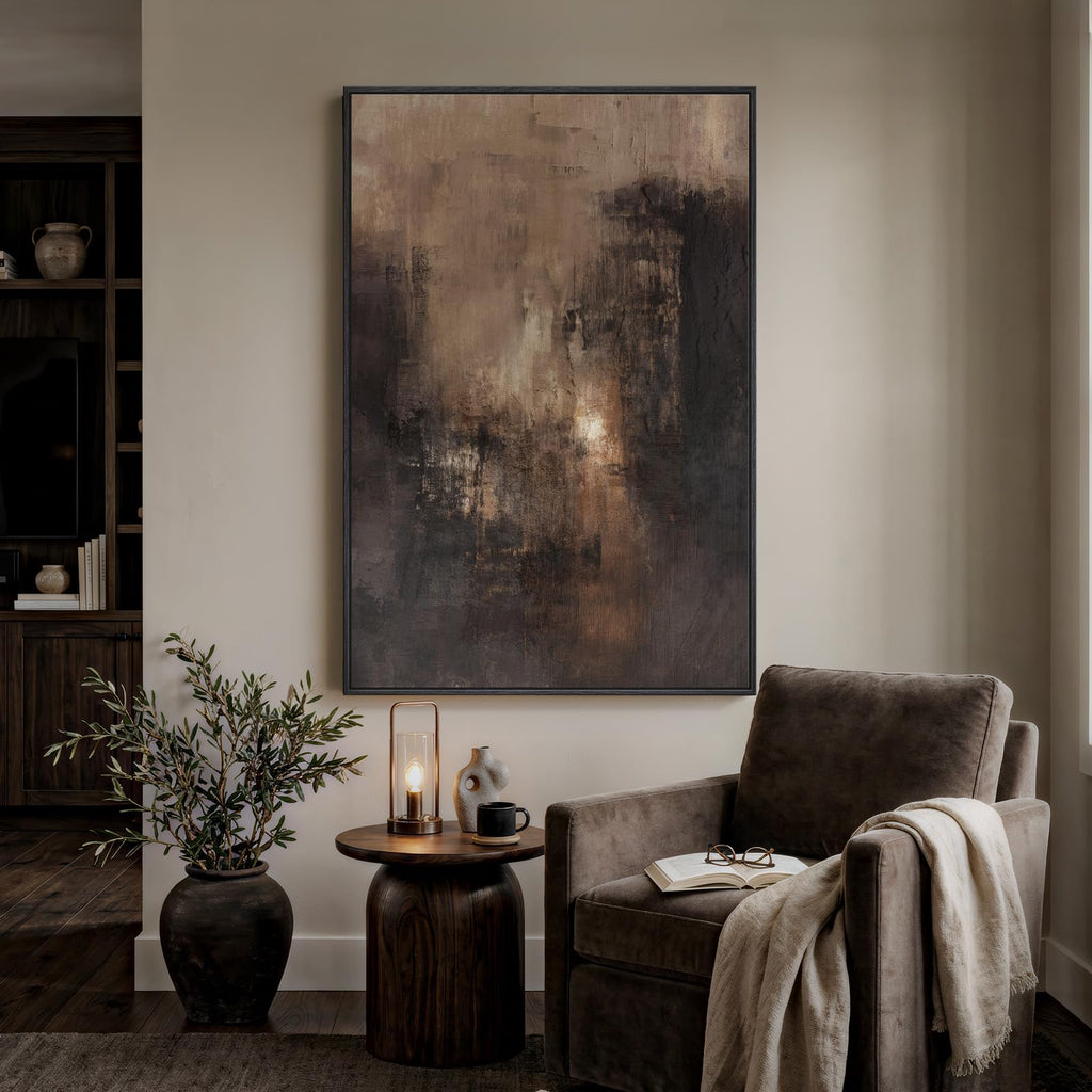Extra Large Framed Brown Abstract Wall Art, Vertical 40x60