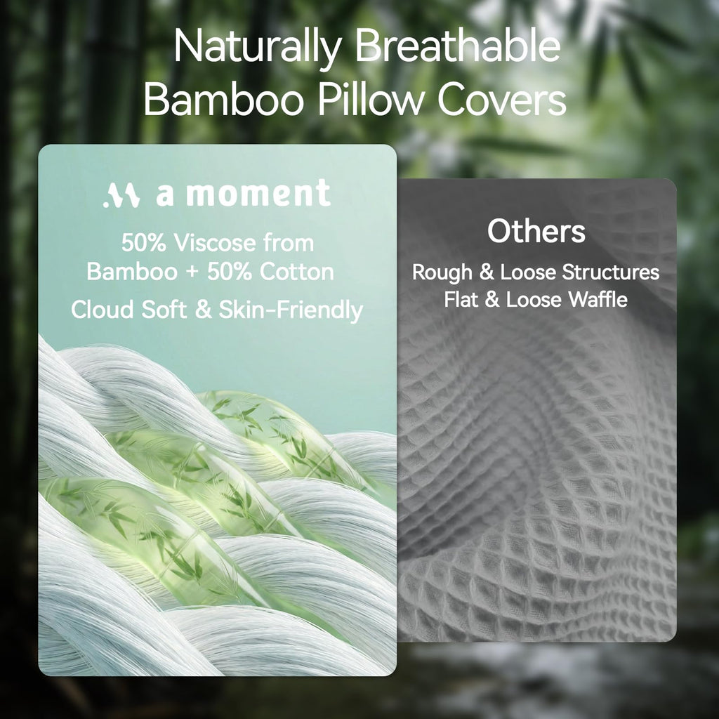 2 Pack Bamboo Fiber Pillow Covers - Waffle Weave, Ultra Soft & Breathable, Euro Shams Cotton Throw Pillow for Couch