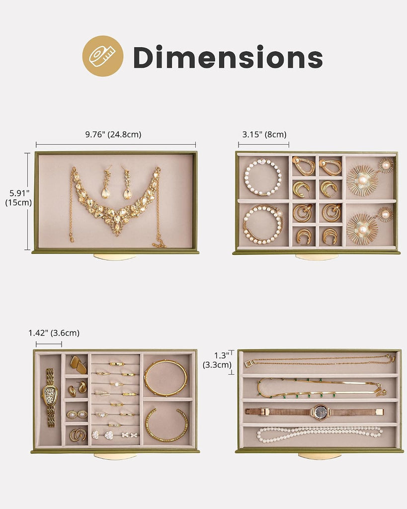 Jewelry Box Organizer with Glass Lid for Women -4Layer, Olive Green