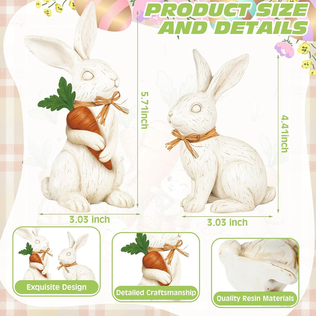 Easter Bunny Figurines Decorations Rabbit Resin Statues Easter Figure Statues Beige Rabbit Figurines - Set of 2